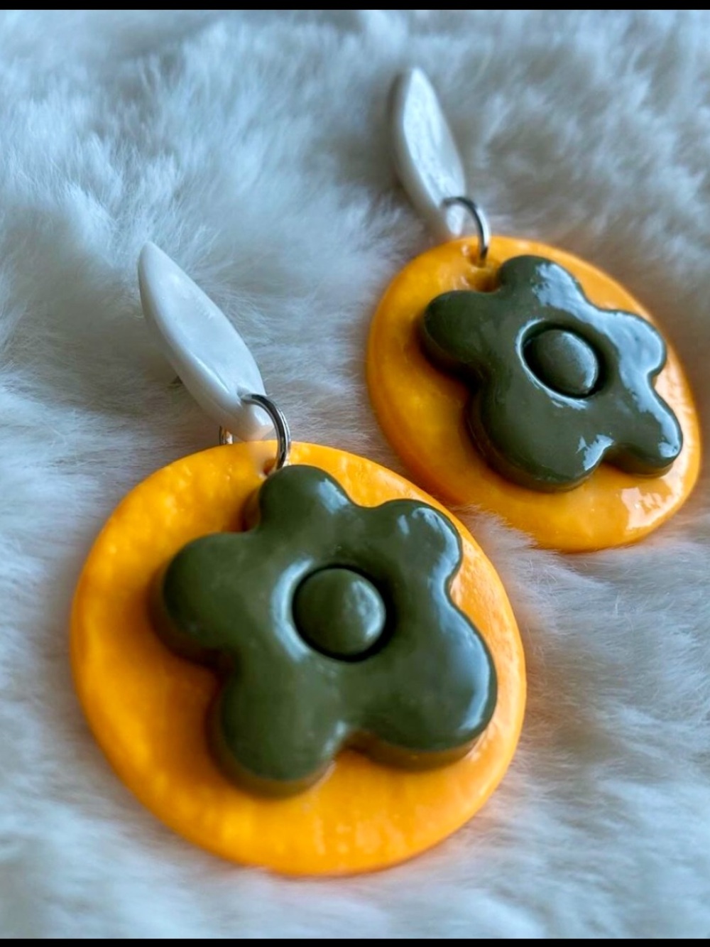 Kids Yellow and Olive Flower Drop Earrings - Fun Kids Accessories